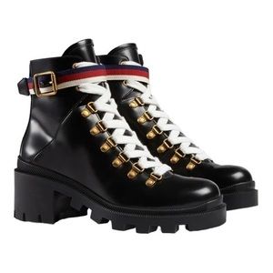 GUCCI Leather Ankle Boot with Sylvie Web Size 36.5